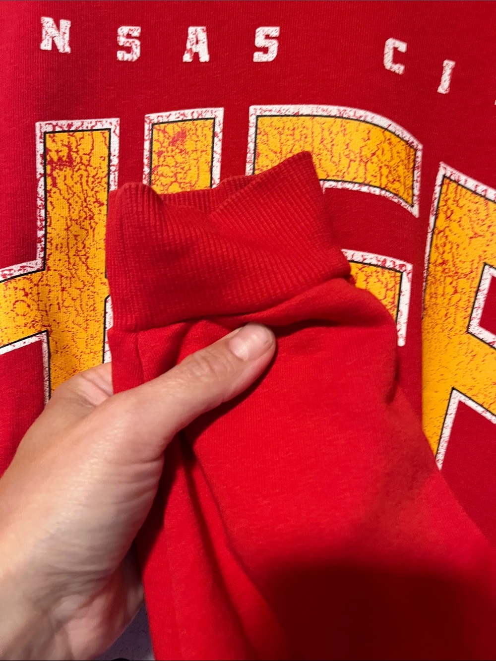 NFL Red Kansas City Chiefs Graphic Crewneck Sweatshirt with Yellow Lettering - Picture 7 of 13